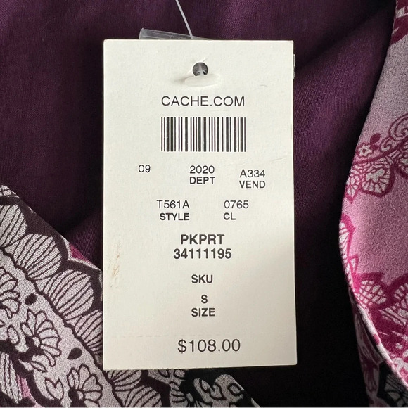 New Cache One Shoulder 100% Silk Embellished Top Paisley Print Size Small Beaded - Picture 11 of 16